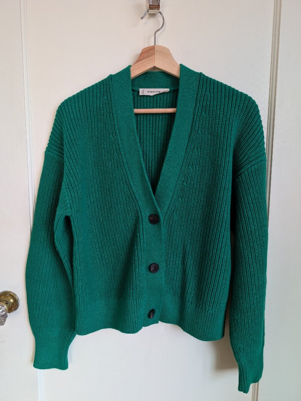Everlane Chunky Ribbed Cardigan in Kelly Green